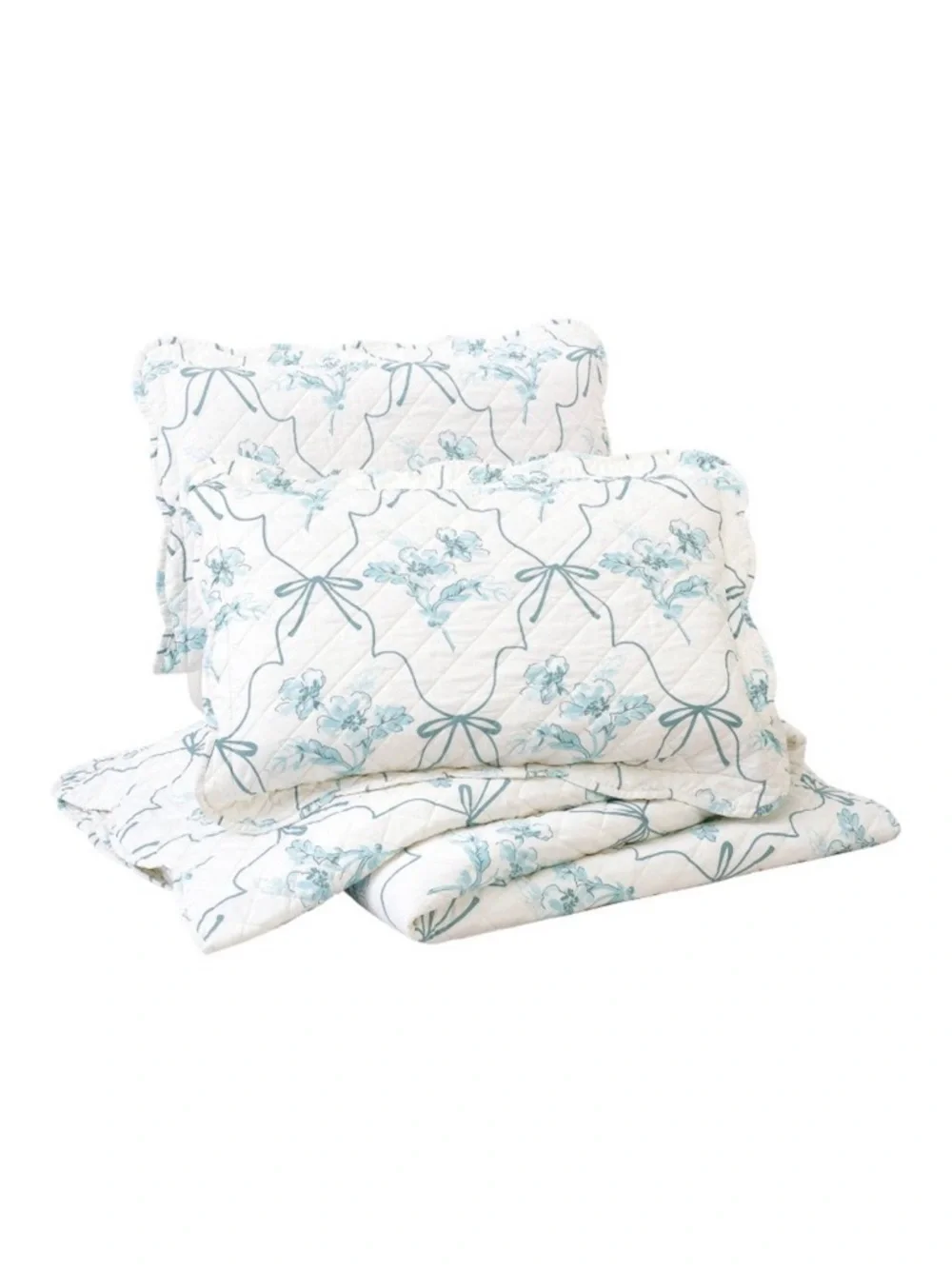 Modern Heirloom 3pc Full/ Queen Floral Frames Quilt Bedding Set Blue